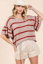 Mittoshop Striped Flounce Sleeve Knit Top for a perfect OOTD – dress to impress outfits from Amexza