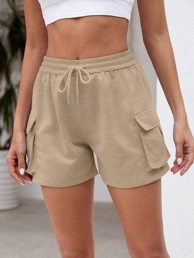 Drawstring Elastic Waist Shorts with Pockets - Amexza