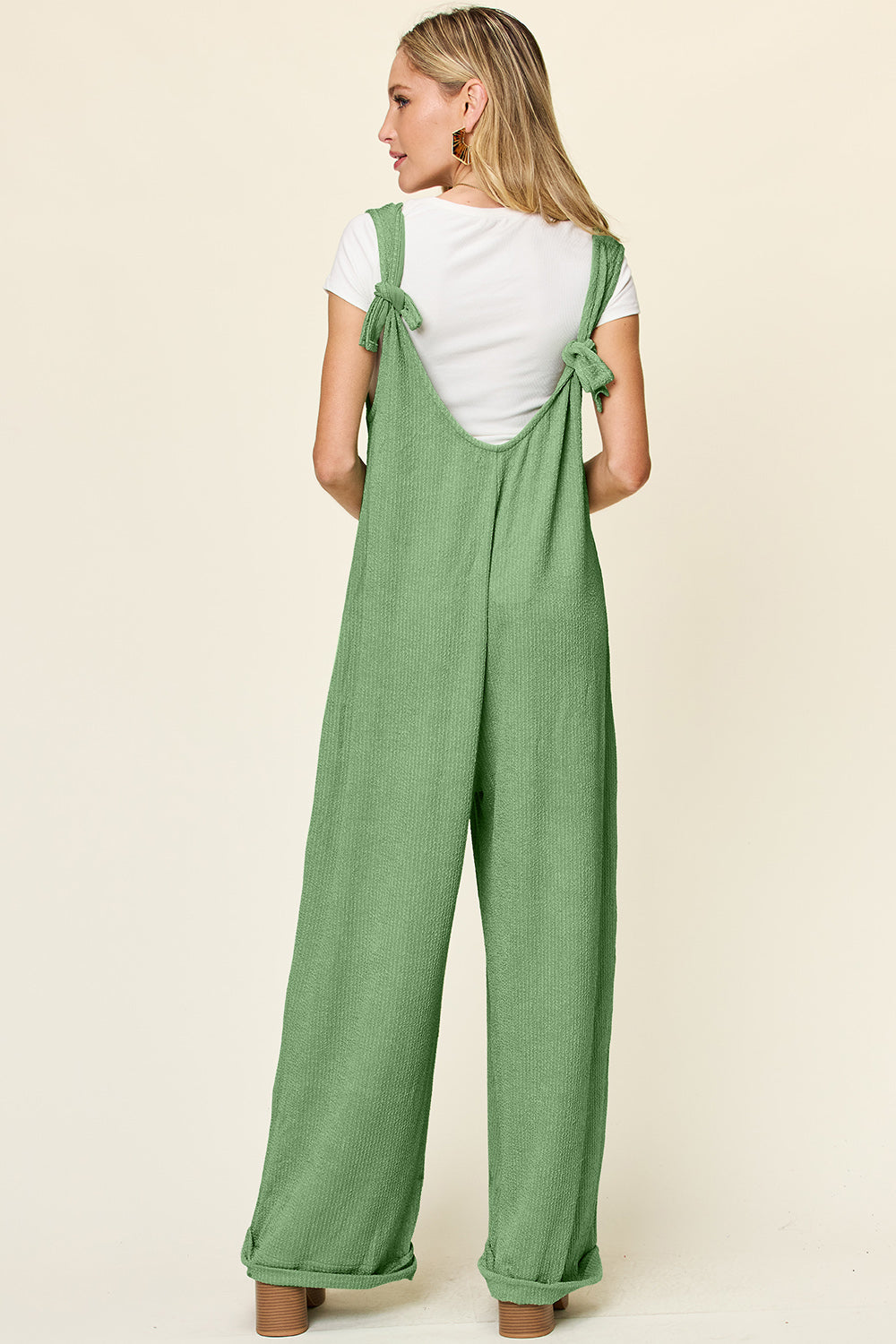 Double Take Full Size Texture Sleeveless Wide Leg Jumpsuit for a perfect OOTD – dress to impress outfits from Amexza