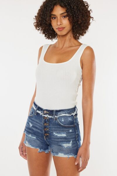 Kancan Distressed Button Fly Denim Shorts for a perfect OOTD – dress to impress outfits from Amexza