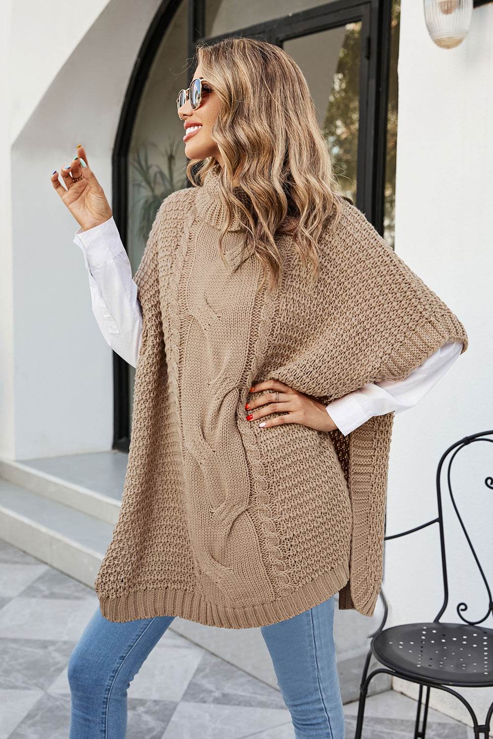 Cable-Knit Turtleneck Slit Sweater for a perfect OOTD – dress to impress outfits from Amexza