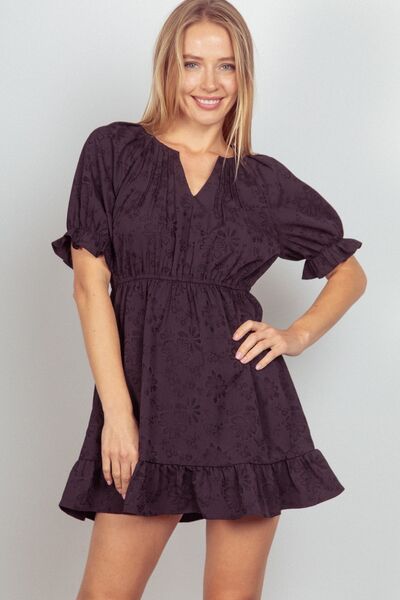 VERY J Floral Textured Woven Ruffled Mini Dress BLACK for a perfect OOTD – dress to impress outfits from Amexza