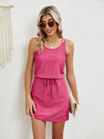 Eyelet Scoop Neck Sleeveless Dress - Amexza