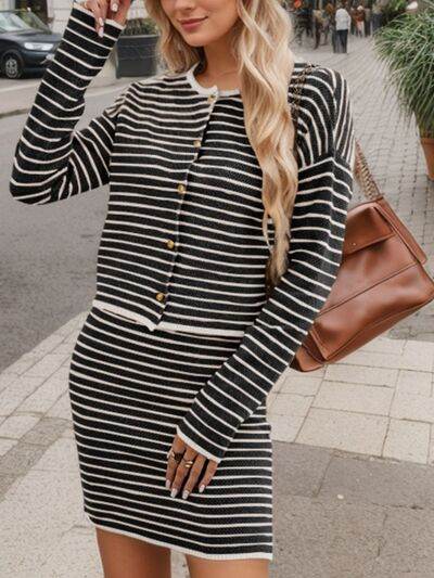 Striped Long Sleeve Top and Skirt Set for a perfect OOTD – dress to impress outfits from Amexza