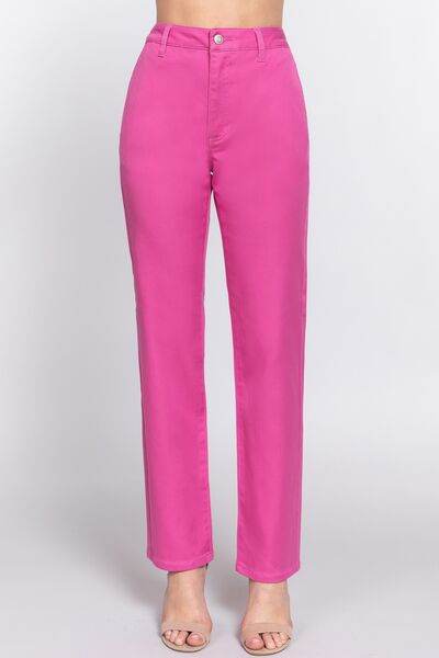 ACTIVE BASIC High Waist Straight Twill Pants PINK for a perfect OOTD – dress to impress outfits from Amexza