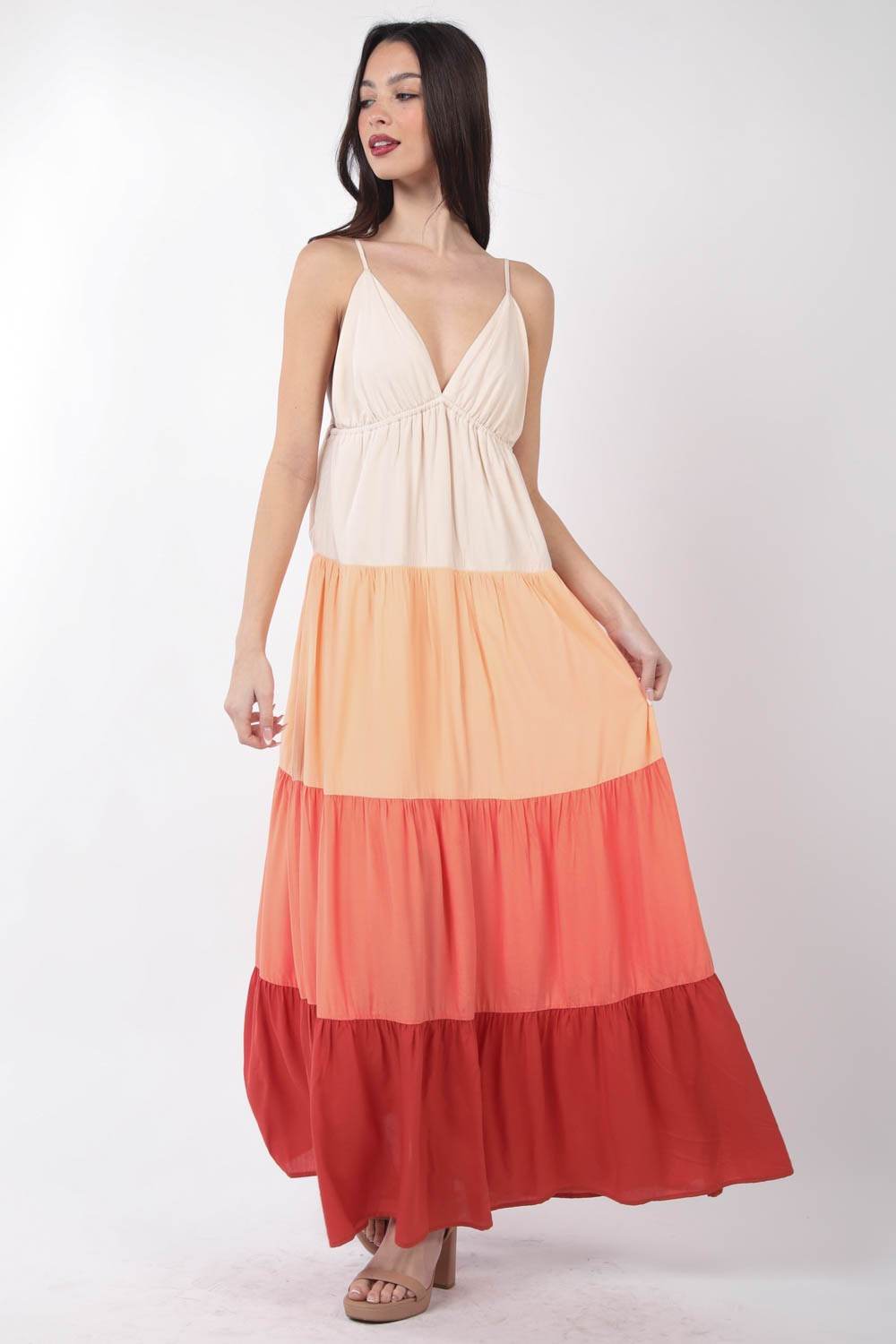 VERY J Color Block Tiered Maxi Cami Dress for a perfect OOTD – dress to impress outfits from Amexza