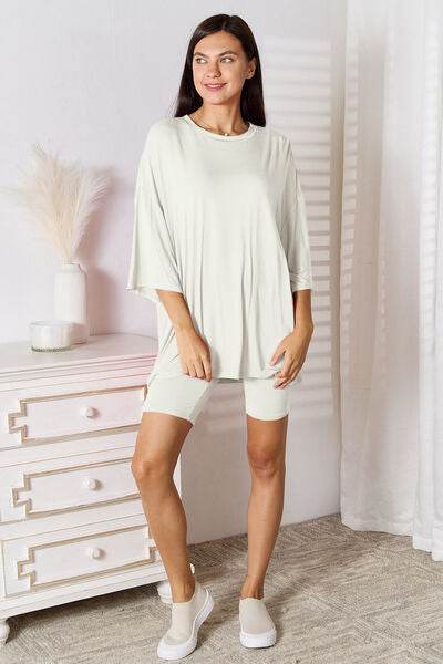 Basic Bae Full Size Soft Rayon Three-Quarter Sleeve Top and Shorts Set - Amexza