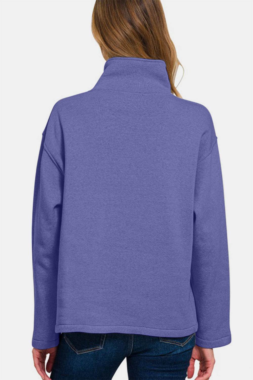 Zenana Turtleneck Half Snap Fleece Sweatshirt - Amexza