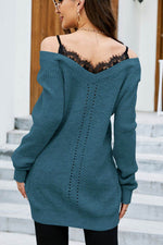 Openwork V-Neck Long Sleeve Sweater for a perfect OOTD – dress to impress outfits from Amexza