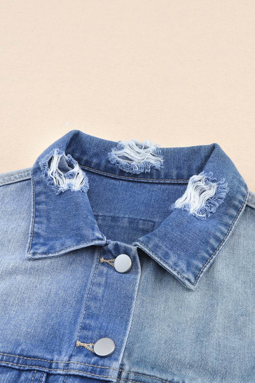 Distressed Button Up Drop Shoulder Denim Jacket for a perfect OOTD – dress to impress outfits from Amexza