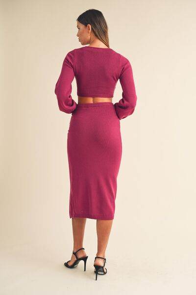 MABLE Front Twisted Knit Top and Midi Skirt Set for a perfect OOTD – dress to impress outfits from Amexza