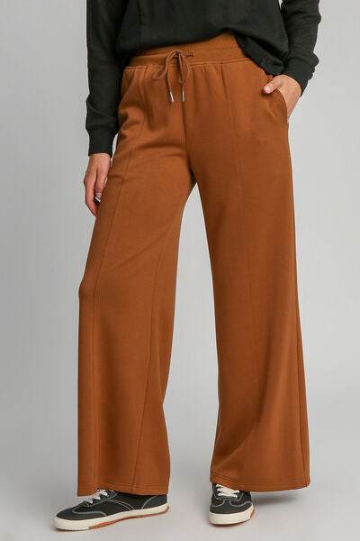 Umgee Drawstring Wide Leg Pants with Pockets - Amexza