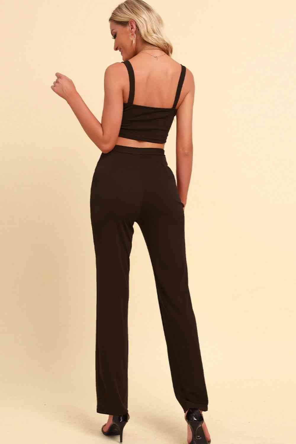 Chain Detail Cropped Cami and Straight Leg Pants Set for a perfect OOTD – dress to impress outfits from Amexza