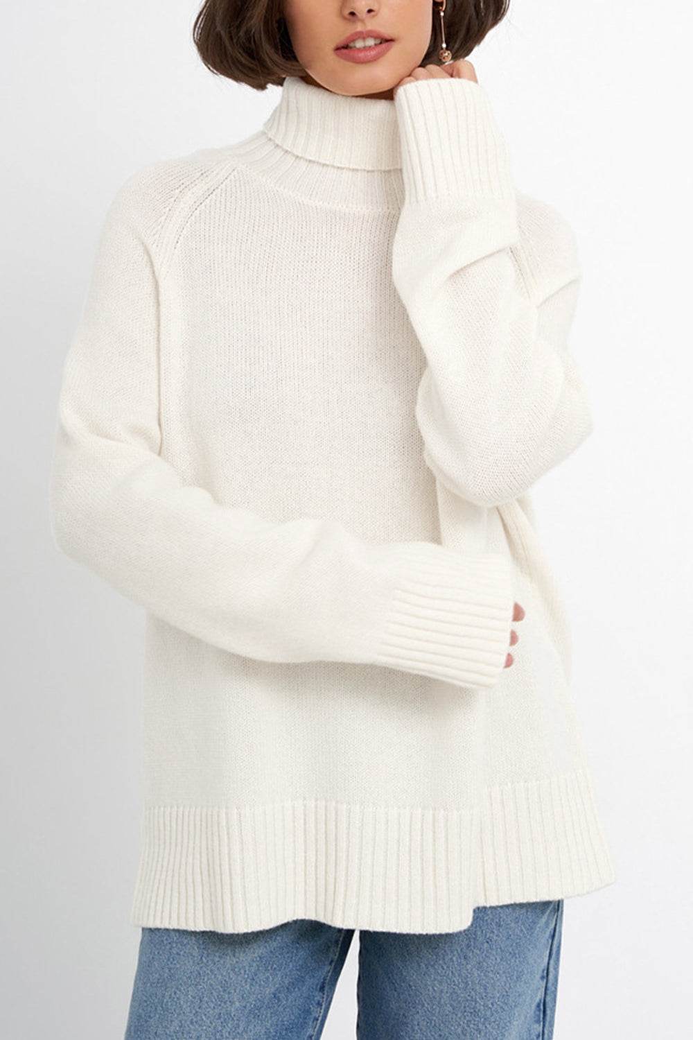 Turtle Neck Raglan Sleeve Sweater - Amexza