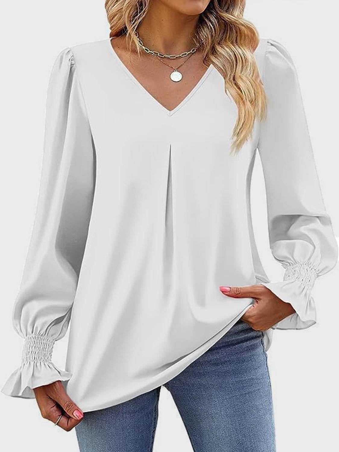 V-Neck Flounce Sleeve Top for a perfect OOTD – dress to impress outfits from Amexza