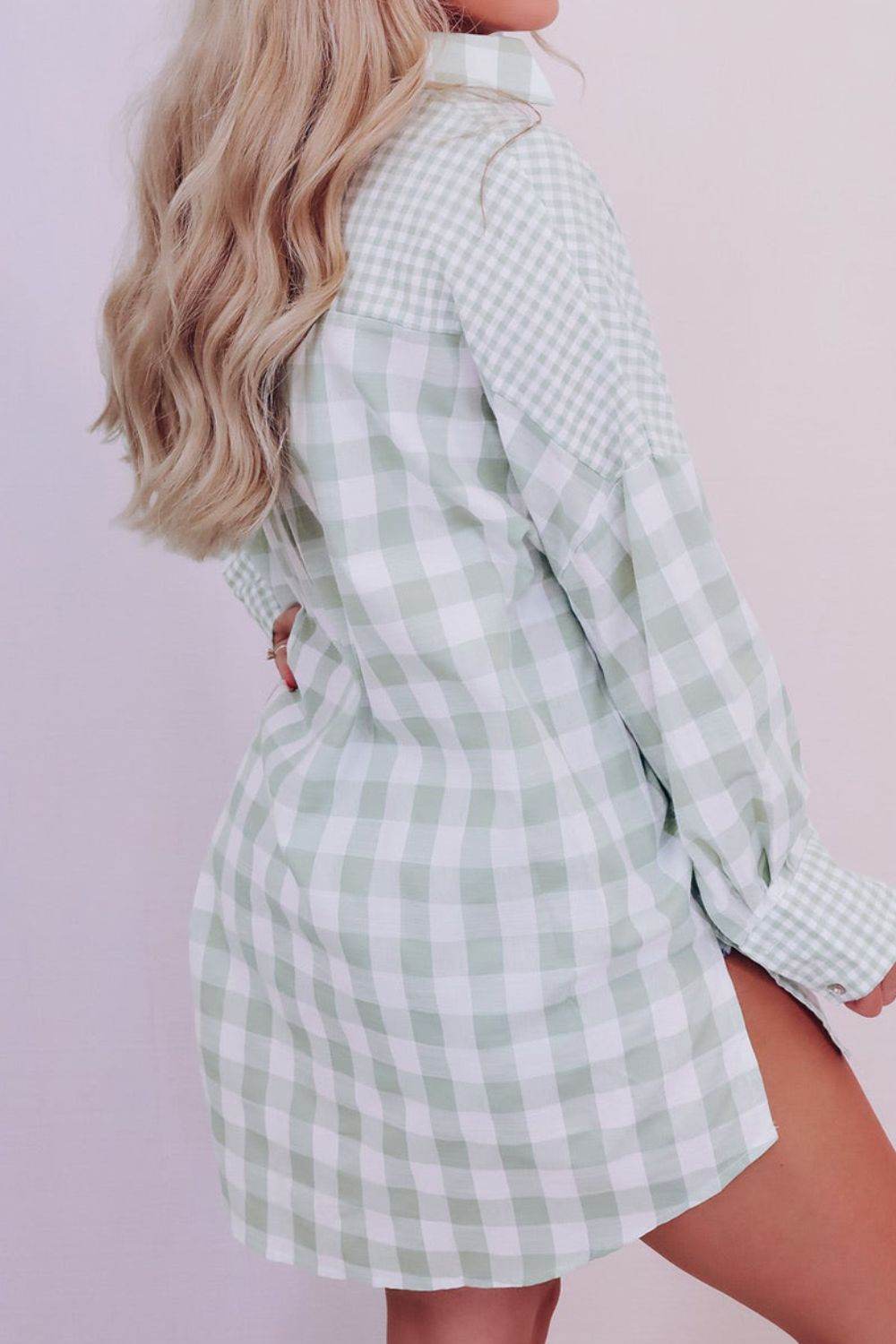 Pocketed Plaid Collared Neck Long Sleeve Shirt for a perfect OOTD – dress to impress outfits from Amexza