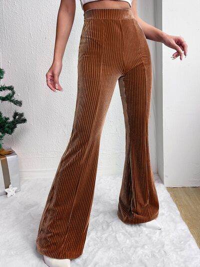 Ribbed High Waist Bootcut Pants - Amexza