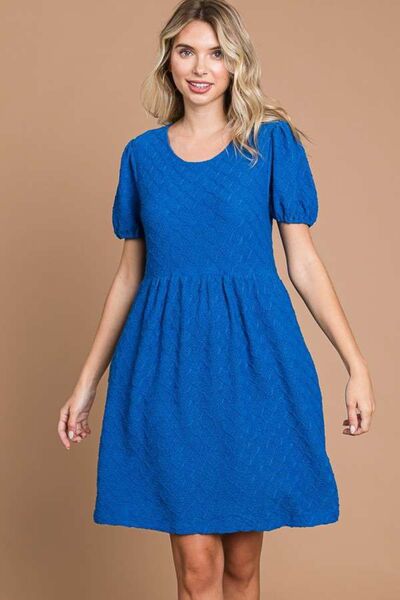 Culture Code Texture Round Neck Short Sleeve Dress with Pockets AZULABLUE for a perfect OOTD – dress to impress outfits from Amexza