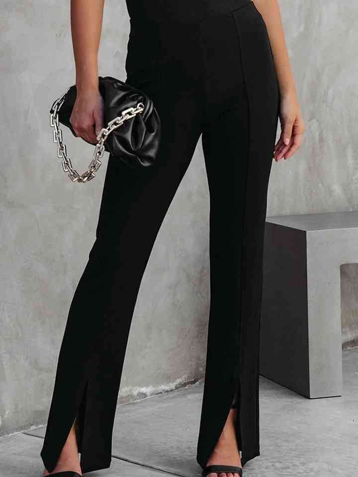 Front Slit Flare Leg Pants Black for a perfect OOTD – dress to impress outfits from Amexza