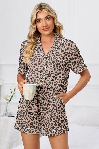 Full Size Leopard Short Sleeve Top and Shorts Lounge Set Plus Size Dusty Pink for a perfect OOTD – dress to impress outfits from Amexza