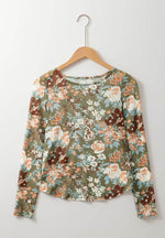 Floral Round Neck Long Sleeve T-Shirt - Amexza
