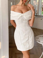 Bow Off-Shoulder Textured Mini Dress