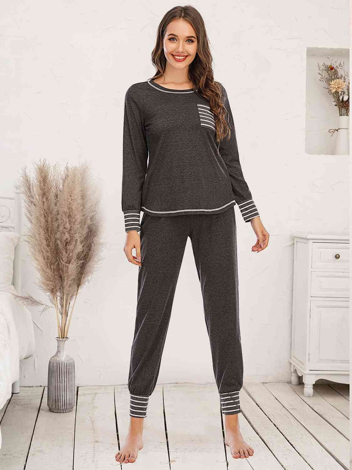 Round Neck Top and Pants Lounge Set Charcoal for a perfect OOTD – dress to impress outfits from Amexza