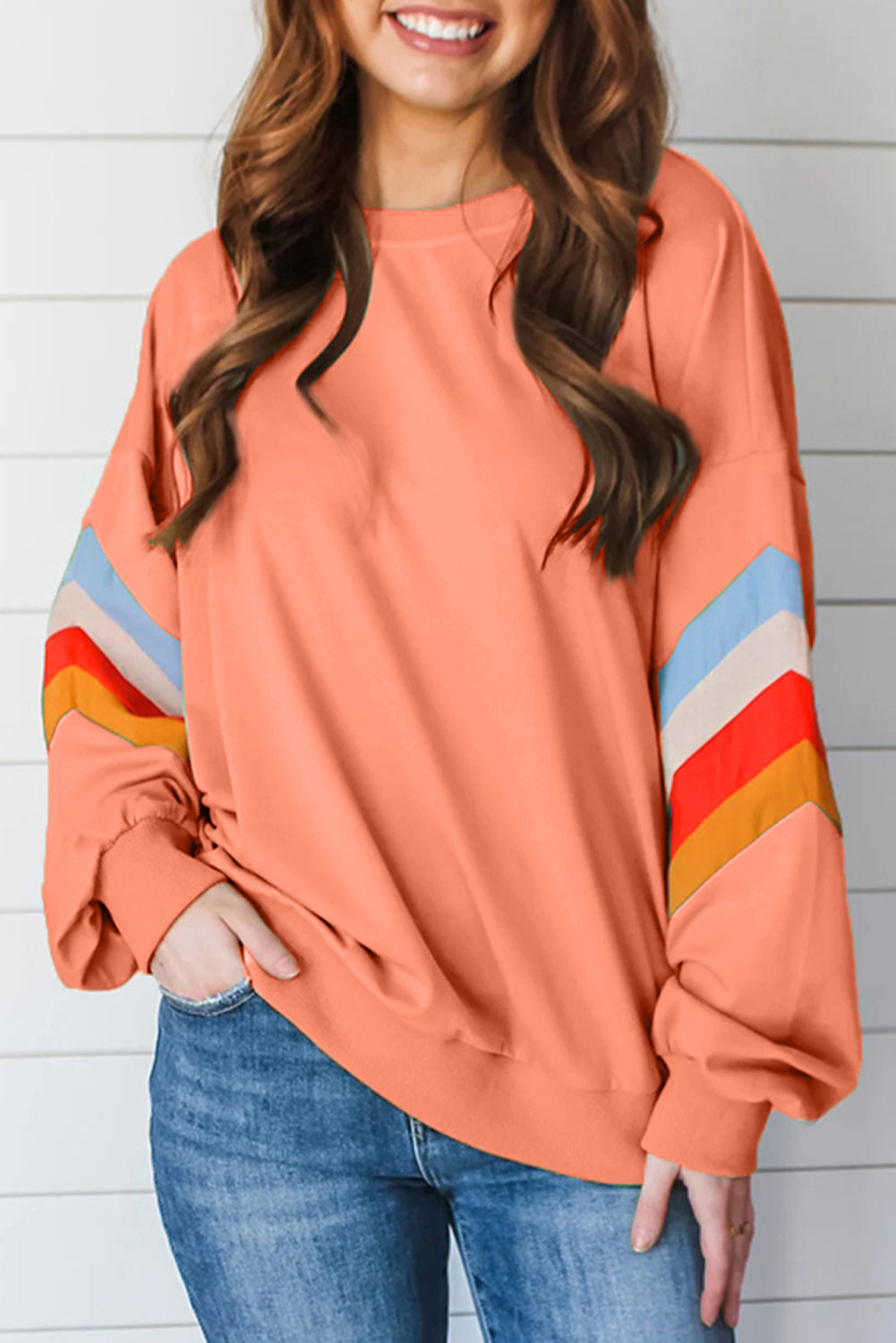 Contrast Round Neck Long Sleeve Sweatshirt Sherbet for a perfect OOTD – dress to impress outfits from Amexza