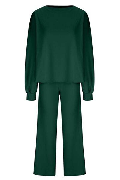 Round Neck Long Sleeve Top and Pants Set for a perfect OOTD – dress to impress outfits from Amexza