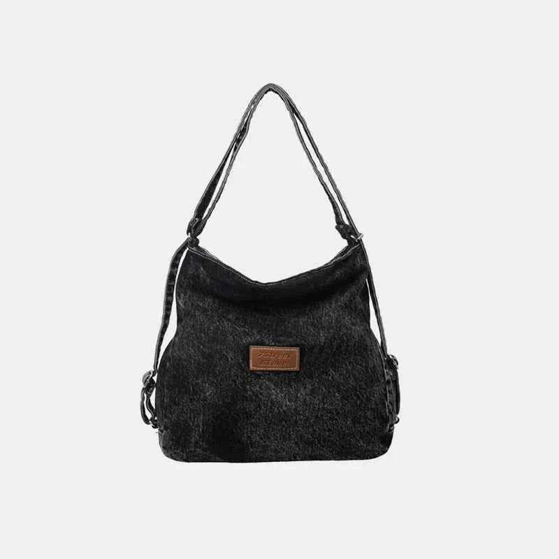 Adjustable Strap Denim Shoulder Bag Black One Size for a perfect OOTD – dress to impress outfits from Amexza