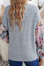 Printed Lantern Sleeve Buttoned V Neck Top - Amexza