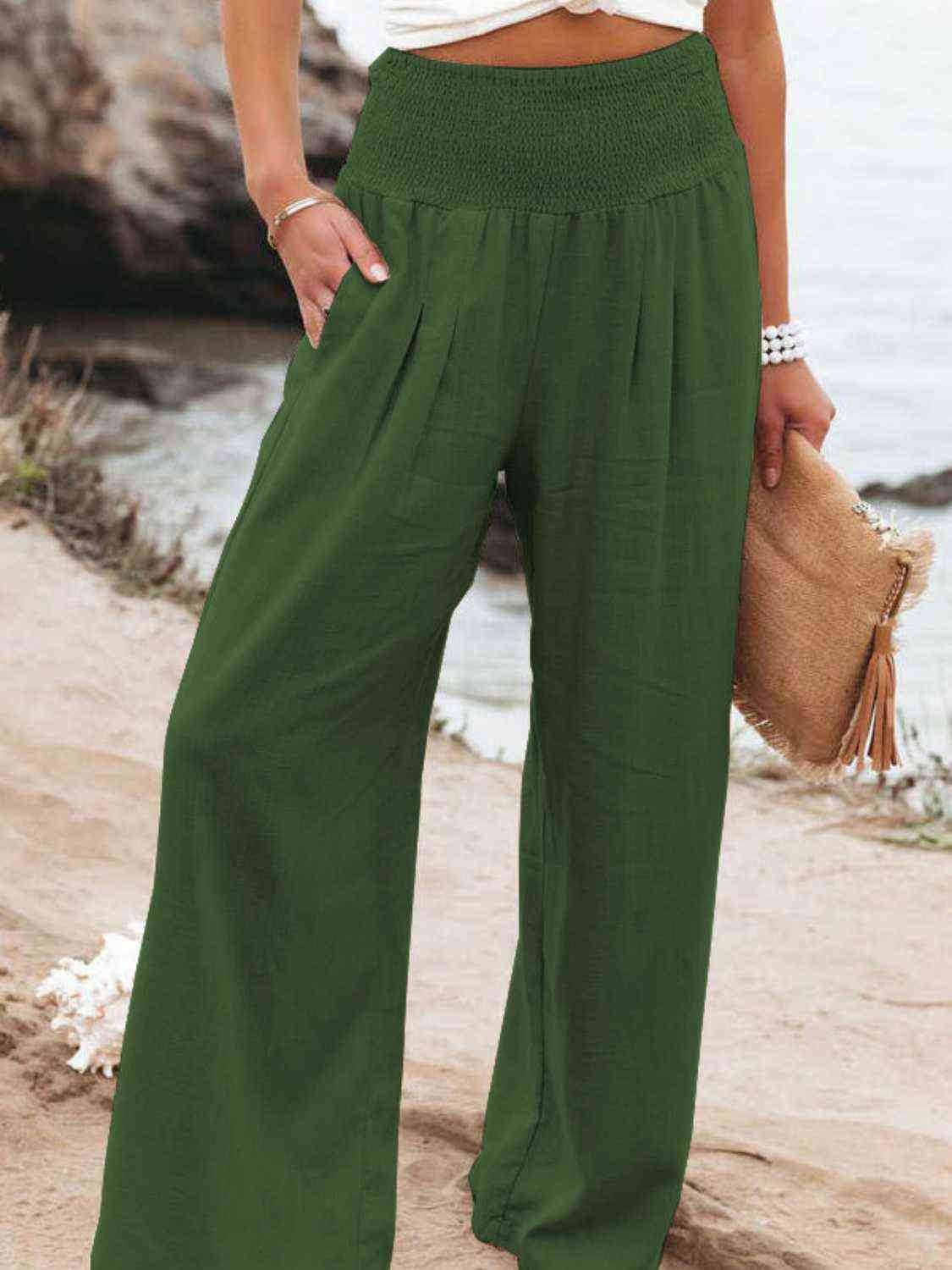 Full Size Smocked Waist Wide Leg Pants for a perfect OOTD – dress to impress outfits from Amexza