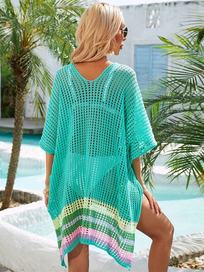 Slit Openwork V-Neck Half Sleeve Cover-Up for a perfect OOTD – dress to impress outfits from Amexza