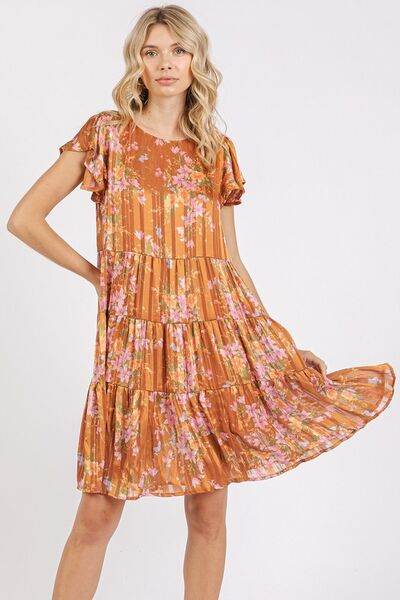 Mittoshop Flower Print Round Neck Flutter Sleeve Tiered Dress for a perfect OOTD – dress to impress outfits from Amexza