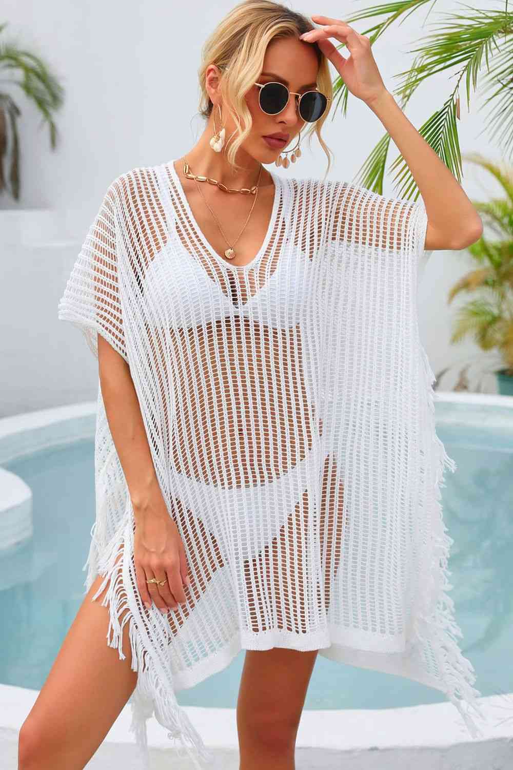 Angel Wings Fringe Trim Openwork Cover Up for a perfect OOTD – dress to impress outfits from Amexza