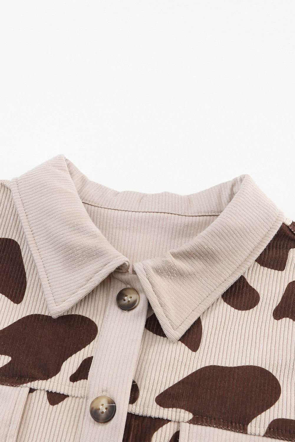 Cow Print Button Up Corduroy Shacket for a perfect OOTD – dress to impress outfits from Amexza