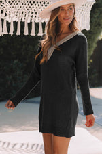 V-Neck Long Sleeve Mini Sweater Dress Black for a perfect OOTD – dress to impress outfits from Amexza