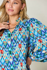 Double Take Full Size Printed Balloon Sleeve Blouse - Amexza