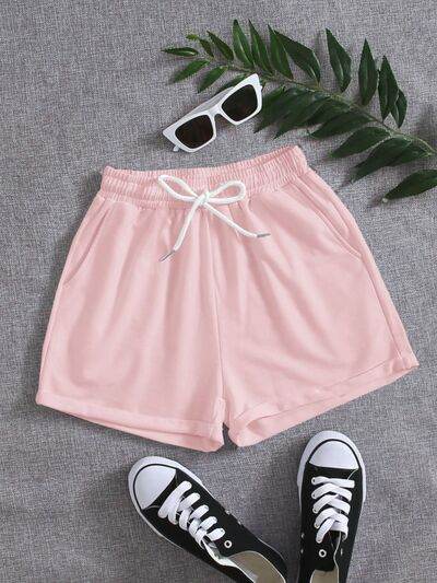 Drawstring Pocketed Elastic Waist Shorts Blush Pink for a perfect OOTD – dress to impress outfits from Amexza