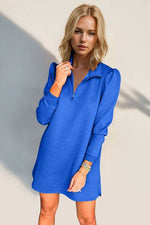 Double Take Textured Quarter Zip Long Sleeve Dress Blue for a perfect OOTD – dress to impress outfits from Amexza