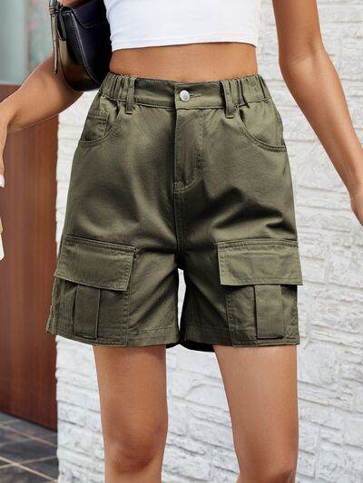 Pocketed High Waist Denim Shorts - Amexza