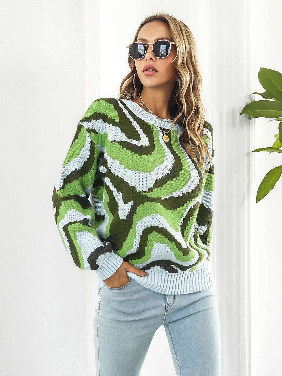 Round Neck Dropped Shoulder Sweater Matcha Green for a perfect OOTD – dress to impress outfits from Amexza