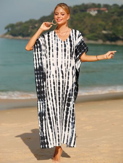 Tie-Dye V-Neck Half Sleeve Cover-Up for a perfect OOTD – dress to impress outfits from Amexza