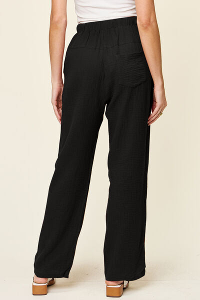 Double Take Full Size Texture Drawstring Straight Pants for a perfect OOTD – dress to impress outfits from Amexza