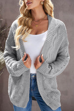 Cable-Knit Open Front Cardigan - Amexza