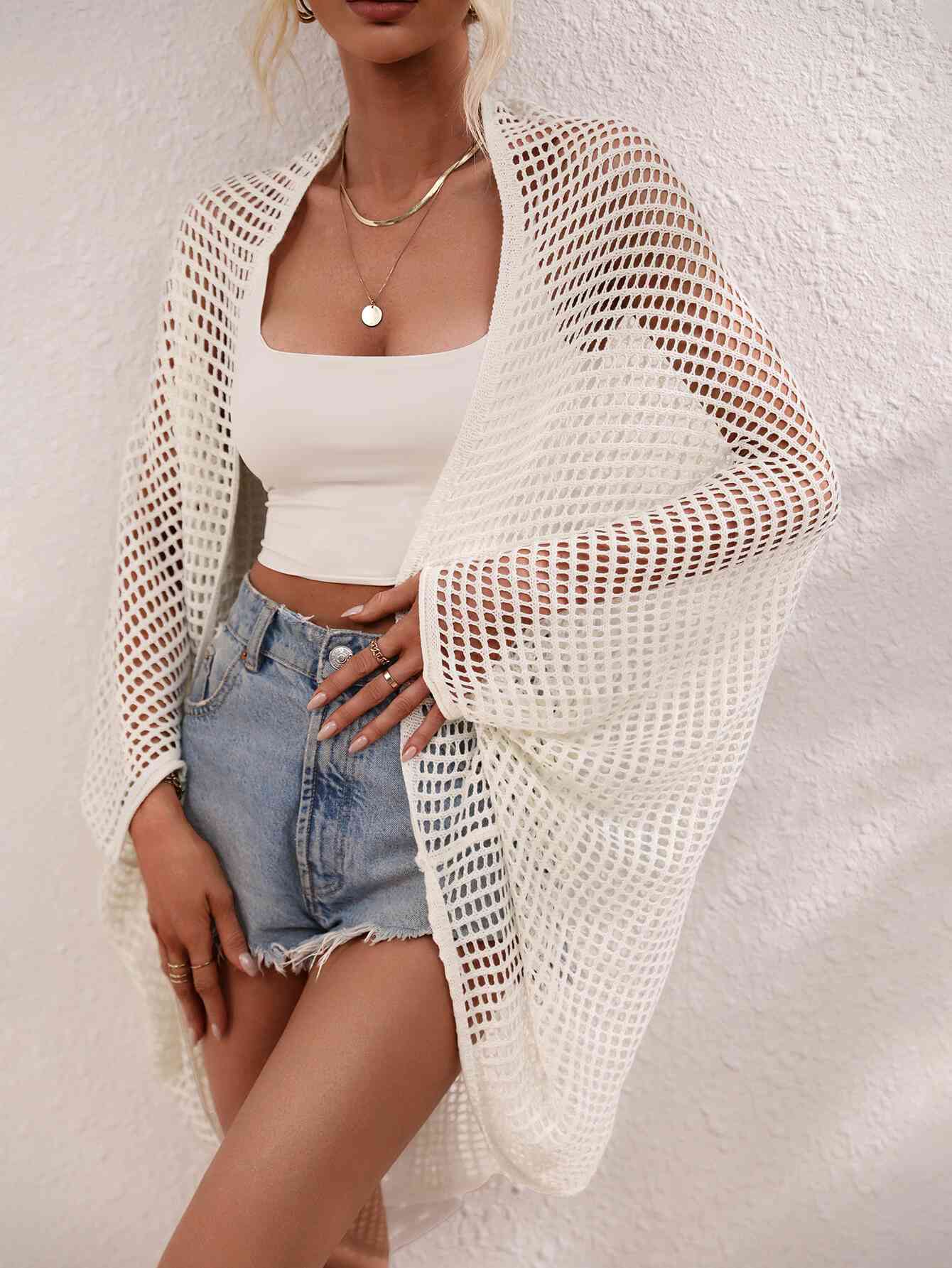 Openwork Open Front Longline Cover Up for a perfect OOTD – dress to impress outfits from Amexza