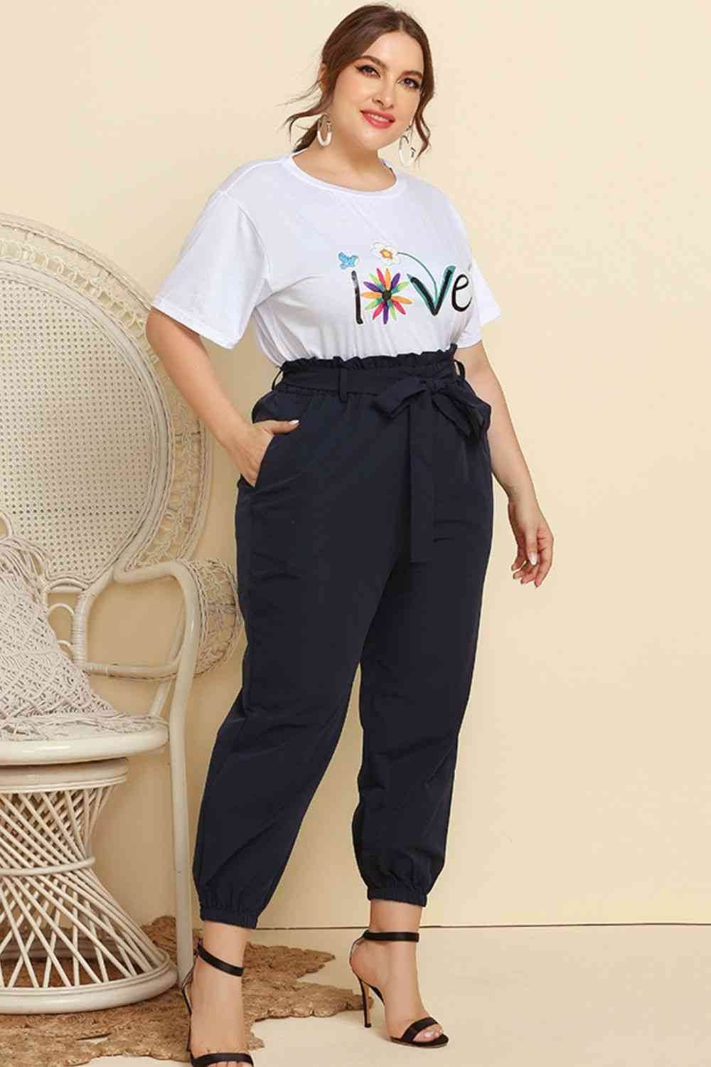 Graphic Tee and Belted Paperbag Joggers Set for a perfect OOTD – dress to impress outfits from Amexza