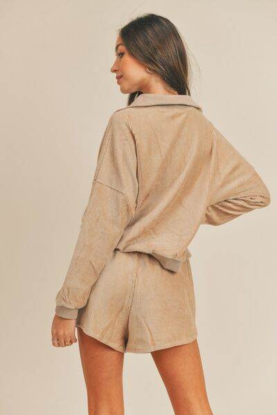 MABLE Corduroy Half Zip Top and Shorts Set - Amexza