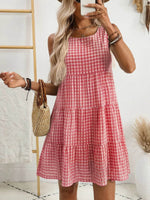 Plaid Round Neck Sleeveless Mini Dress for a perfect OOTD – dress to impress outfits from Amexza