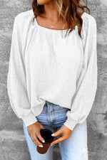 Square Neck Waffle-Knit Top - Amexza